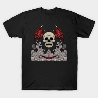 Design art of red wings skullhead T-Shirt